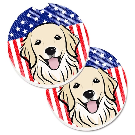 Carolines Treasures American Flag and Golden Retriever Set of 2 Cup Holder Car Coaster BB2135CARC
